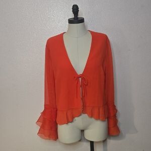 Elegant Red Ruffle Blouse